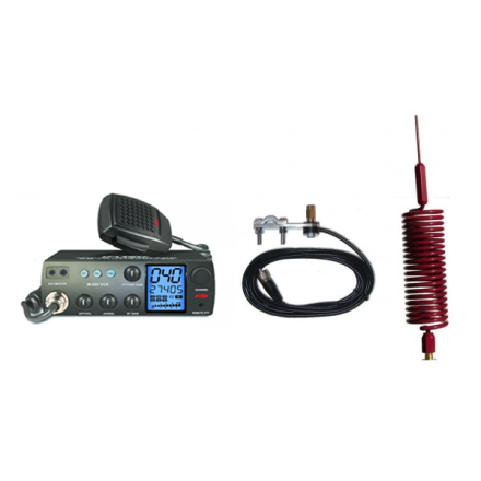 Deluxe CB Radio Kit - Intek M-899 CB Radio + Red Tornado Mini Antenna + Mirror Mount