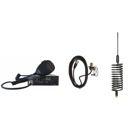 CB Radio & Antenna Kit  - Moonraker Minor II Plus 80ch 12v/24v CB Radio + Black Tornado CB Antenna + Rail Mount (CB Kit)
