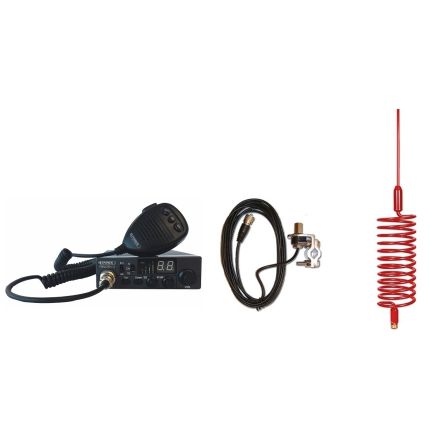CB Radio & Antenna Kit - Moonraker Minor II Plus 80ch 12v/24v CB Radio + Red Tornado Antenna + Rail Mount (CB Kit)