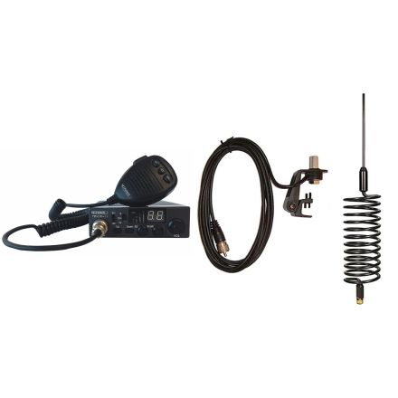 CB Radio & Antenna Kit - Moonraker Minor II Plus 80ch 12v/24v CB Radio + Black Tornado CB Antenna + Gutter Mount (CB Kit)