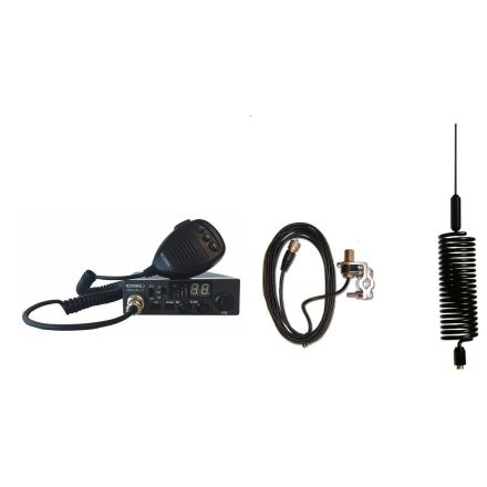 CB Radio & Antenna Kit - Moonraker Minor II Plus 80ch 12v/24v CB Radio + Black Mini Tornado CB Antenna + Rail Mount (CB Kit)