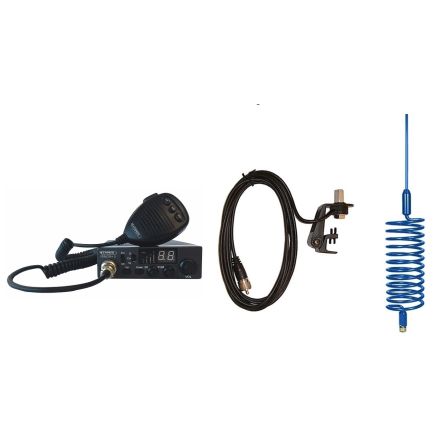 CB Radio & Antenna Kit - Moonraker Minor II Plus 80ch 12v/24v CB Radio + Blue Tornado Antenna + Gutter Mount (CB Kit)