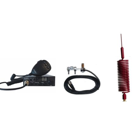 CB Radio & Antenna Kit - Moonraker Minor II Plus 80ch 12v/24v CB Radio + Red Mini Tornado Antenna + Mirror Mount (CB Kit)