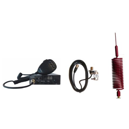 CB Radio & Antenna Kit - Moonraker Minor II Plus 80ch 12v/24v CB Radio + Red Mini Tornado Antenna + Rail Mount (CB Kit)