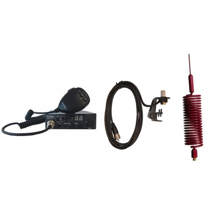 CB Radio & Antenna Kit - Moonraker Minor II Plus 80ch 12v/24v CB Radio + Red Mini Tornado Antenna + Gutter Mount (CB Kit)