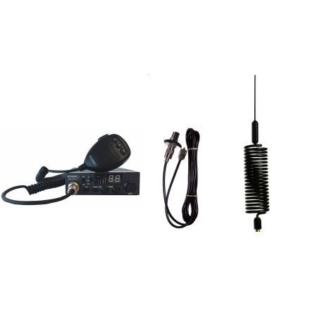 CB Radio & Antenna Kit - Moonraker Minor II Plus 80ch 12v/24v CB Radio + Black Mini Tornado CB Antenna + Roof Stud Mount (CB Kit)