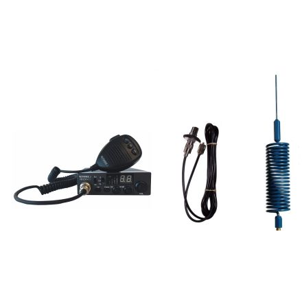 CB Radio & Antenna Kit - Moonraker Minor II Plus 80ch 12v/24v CB Radio + Blue Mini Tornado CB Antenna + Roof Stud Mount (CB KIT)
