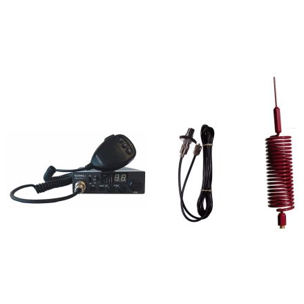 CB Radio & Antenna Kit - Moonraker Minor II Plus 80ch 12v/24v CB Radio + Red Mini Tornado Antenna + Roof Stud Mount (CB Kit)