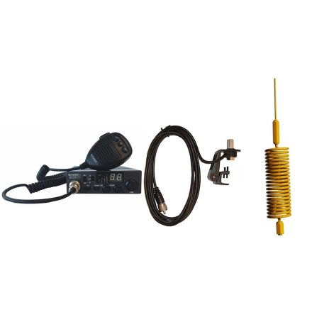 CB Radio & Antenna Kit - Moonraker Minor II Plus 80ch 12v/24v CB Radio + Yellow Mini Tornado CB Antenna + Gutter Mount (CB Kit)