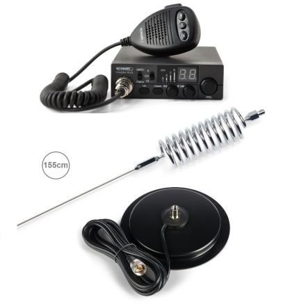CB Radio & Antenna Kit - Moonraker Minor II Plus 80ch 12v/24v CB Radio + Chrome Tornado CB Antenna + 7" Mag Mount (CB Kit)