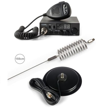 CB Radio & Antenna Kit - Moonraker Minor II Plus 80ch 12v/24v CB Radio + Stainless Steel Tornado CB Antenna + 7" Mag Mount (CB Kit)