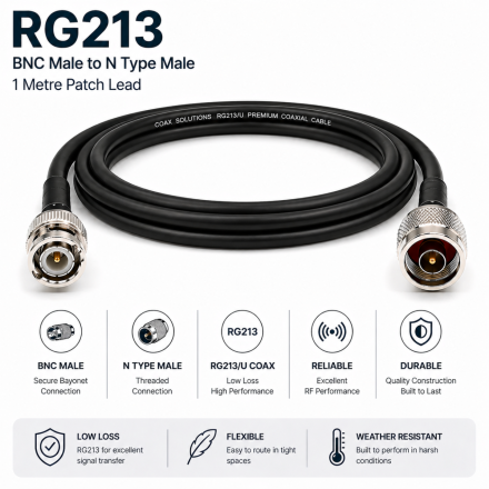 CS PREMIUM 1M RG213 BNC MALE TO N-TYPE MALE PATCH LEAD