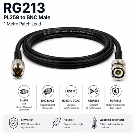 CS PREMIUM 1M RG213 PL259 TO BNC MALE PATCH LEAD
